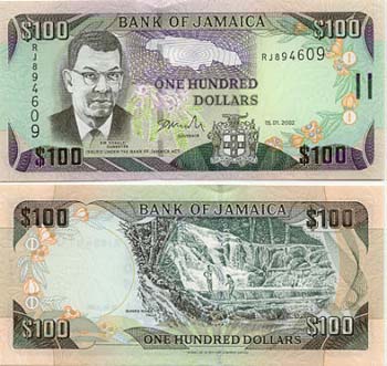 Jamaican 100 dollar bill